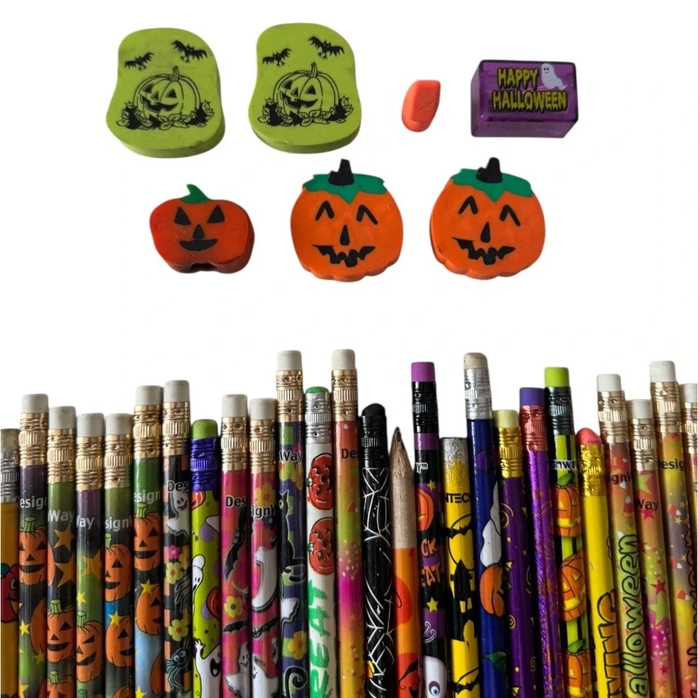 Halloween‎ Pencils Erasers Lot  Spooky Season Vintage y2k School Supplies B20Q